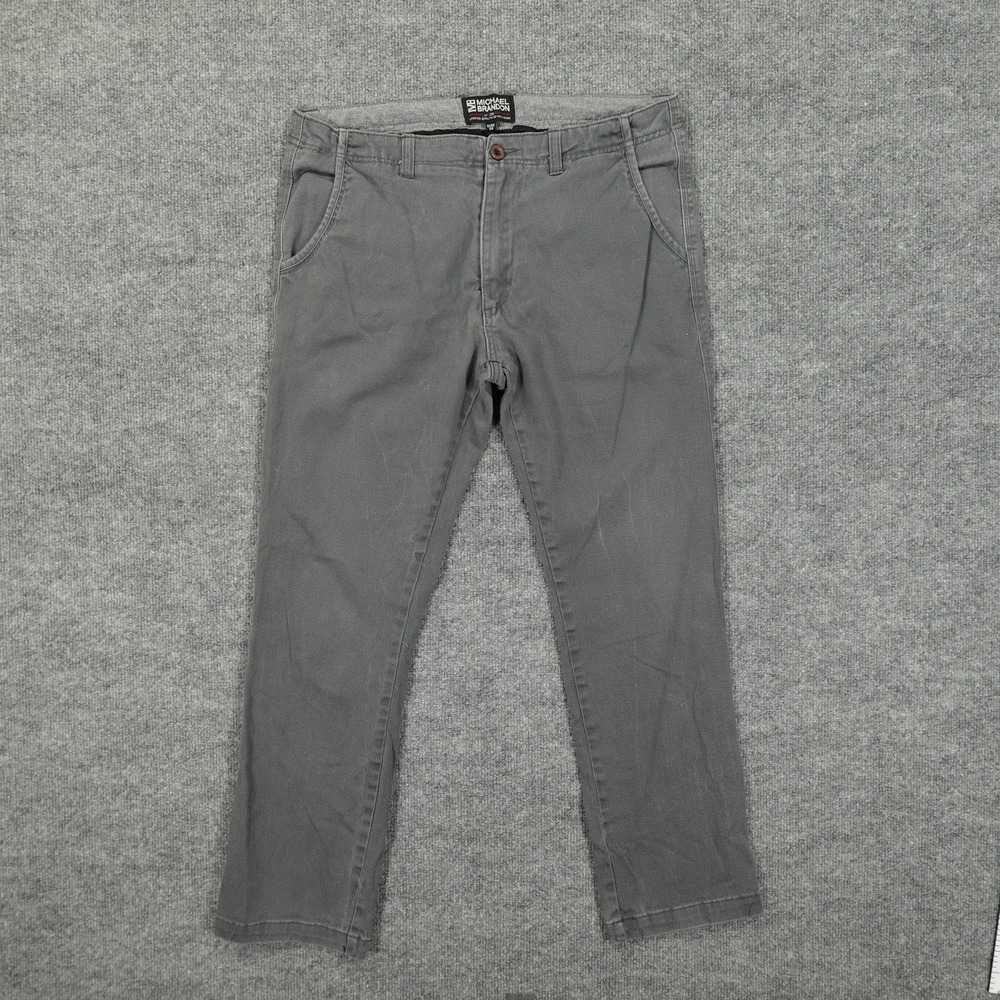 Michael Brandon Pants Mens 34x30 Gray Stretch Chino Straight Leg Casual MC501C1